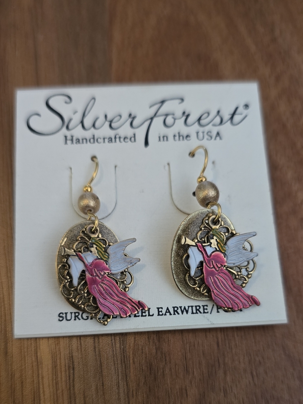Silver Forest Pink Angel Drop Earrings